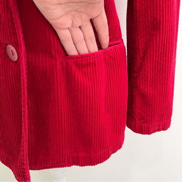Vintage Newport News red wide tooth corduroy blazer jacket shoulder pads Size 4 - Picture 9 of 13